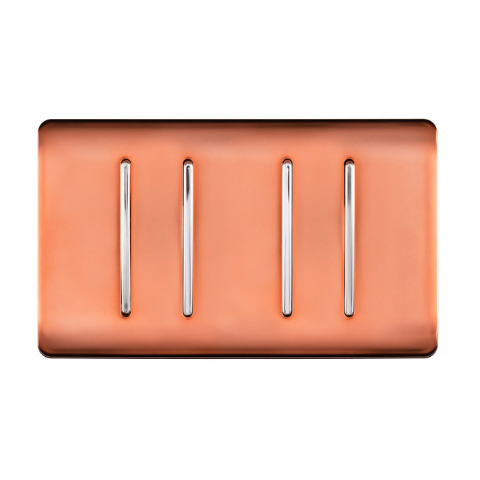 Trendi Switch ART-SS2999CPR, Artistic Modern 4 Gang  (1x 2 Way 3x 3 Way Intermediate Twin Plate) Copper Finish, BRITISH MADE, (25mm Back Box Required), 5yrs Warranty - 53958