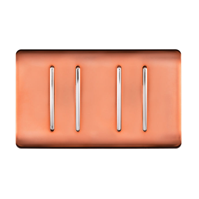 Trendi Switch ART-SS44CPR, Artistic Modern 4 Gang 2 Way 10 Amp Rocker Twin Plate Copper Finish, BRITISH MADE, (25mm Back Box Required), 5yrs Warranty - 54016