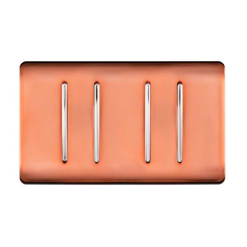Load image into Gallery viewer, Trendi Switch ART-SS44CPR, Artistic Modern 4 Gang 2 Way 10 Amp Rocker Twin Plate Copper Finish, BRITISH MADE, (25mm Back Box Required), 5yrs Warranty - 54016
