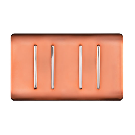 Trendi Switch ART-SS44CPR, Artistic Modern 4 Gang 2 Way 10 Amp Rocker Twin Plate Copper Finish, BRITISH MADE, (25mm Back Box Required), 5yrs Warranty - 54016