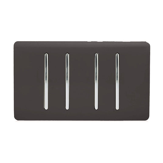 Trendi Switch ART-SS2229DB, Artistic Modern 4 Gang  (3x 2 Way 1x 3 Way Intermediate Twin Plate) Dark Brown Finish, BRITISH MADE, (25mm Back Box Required), 5yrs Warranty - 53916