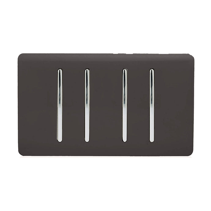 Trendi Switch ART-SS44DB, Artistic Modern 4 Gang 2 Way 10 Amp Rocker Twin Plate Dark Brown Finish, BRITISH MADE, (25mm Back Box Required), 5yrs Warranty - 54017