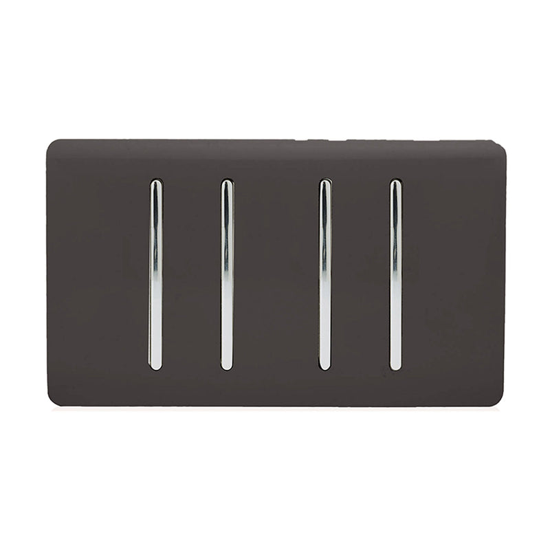 Load image into Gallery viewer, Trendi Switch ART-SS44DB, Artistic Modern 4 Gang 2 Way 10 Amp Rocker Twin Plate Dark Brown Finish, BRITISH MADE, (25mm Back Box Required), 5yrs Warranty - 54017
