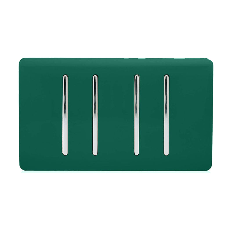 Load image into Gallery viewer, Trendi Switch ART-SS44DG, Artistic Modern 4 Gang 2 Way 10 Amp Rocker Twin Plate Dark Green Finish, BRITISH MADE, (25mm Back Box Required), 5yrs Warranty - 54018
