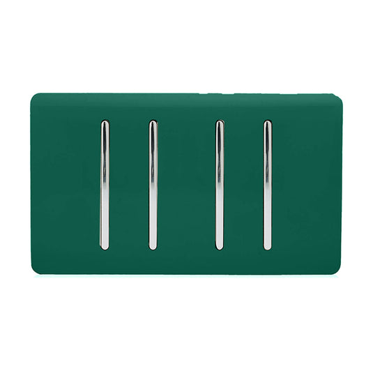 Trendi Switch ART-SS44DG, Artistic Modern 4 Gang 2 Way 10 Amp Rocker Twin Plate Dark Green Finish, BRITISH MADE, (25mm Back Box Required), 5yrs Warranty - 54018