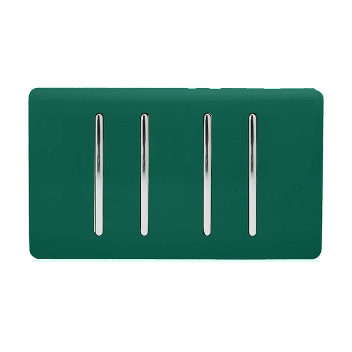 Trendi Switch ART-SS2999DG, Artistic Modern 4 Gang  (1x 2 Way 3x 3 Way Intermediate Twin Plate) Dark Green, BRITISH MADE, (25mm Back Box Required), 5yrs Warranty - 53960