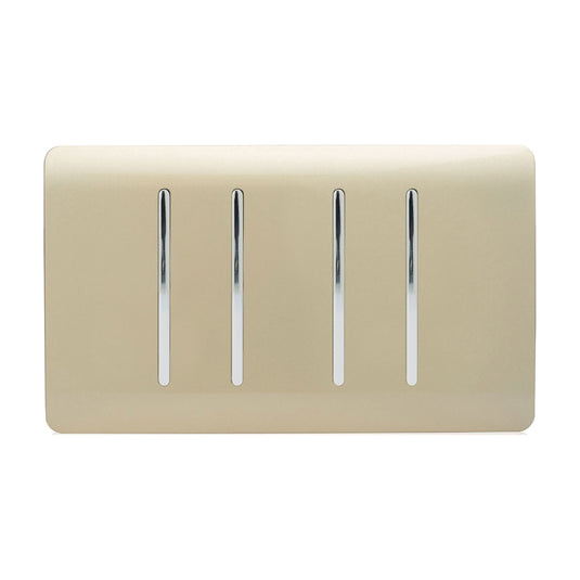 Trendi Switch ART-SS2299GO, Artistic Modern 4 Gang (2x2 Way, 2xIntermediate) 10 Amp Rocker Champagne Gold Finish, BRITISH MADE, (25mm Back Box Required), 5yrs Warranty - 53939