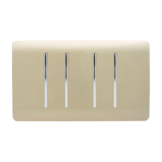 Trendi Switch ART-SS9999GO, Artistic Modern 4 Gang (4xIntermediate) 10 Amp Rocker Champagne Gold Finish, BRITISH MADE, (25mm Back Box Required), 5yrs Warranty - 43911