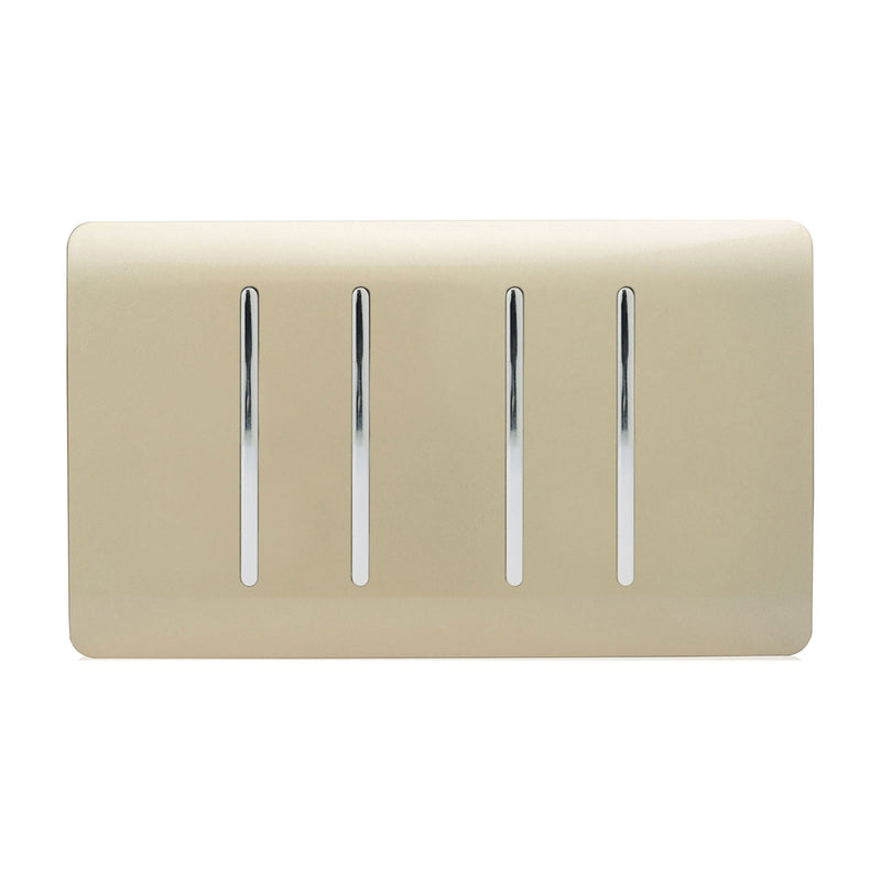 Load image into Gallery viewer, Trendi Switch ART-SS9999GO, Artistic Modern 4 Gang (4xIntermediate) 10 Amp Rocker Champagne Gold Finish, BRITISH MADE, (25mm Back Box Required), 5yrs Warranty - 43911

