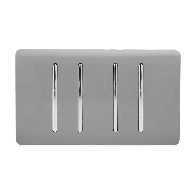 Load image into Gallery viewer, Trendi Switch ART-SS44LG, Artistic Modern 4 Gang 2 Way 10 Amp Rocker Twin Plate Light Grey Finish, BRITISH MADE, (25mm Back Box Required), 5yrs Warranty - 54019
