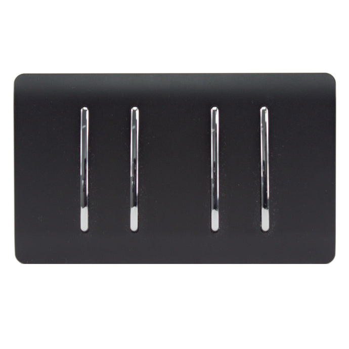 Trendi Switch ART-SS2229MBK, Artistic Modern 4 Gang  (3x 2 Way 1x 3 Way Intermediate Twin Plate) Matt Black Finish, BRITISH MADE, (25mm Back Box Required), 5yrs Warranty - 53920