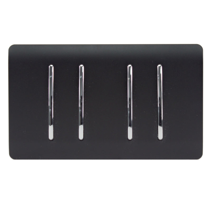 Load image into Gallery viewer, Trendi Switch ART-SS44MBK, Artistic Modern 4 Gang 2 Way 10 Amp Rocker Twin Plate Matt Black Finish, BRITISH MADE, (25mm Back Box Required), 5yrs Warranty - 43894
