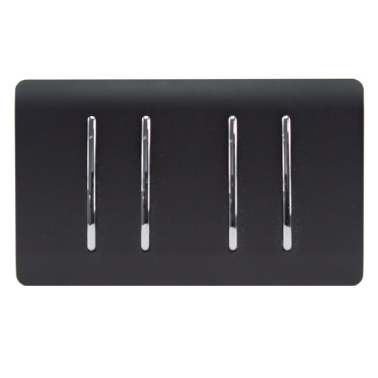 Trendi Switch ART-SS44MBK, Artistic Modern 4 Gang 2 Way 10 Amp Rocker Twin Plate Matt Black Finish, BRITISH MADE, (25mm Back Box Required), 5yrs Warranty - 43894