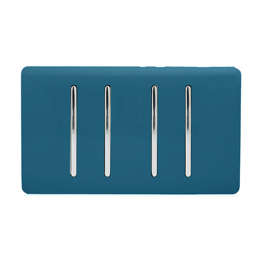 Trendi Switch ART-SS2229MD, Artistic Modern 4 Gang  (3x 2 Way 1x 3 Way Intermediate Twin Plate) Midnight Blue Finish, BRITISH MADE, (25mm Back Box Required) 5yrs Warranty - 53921