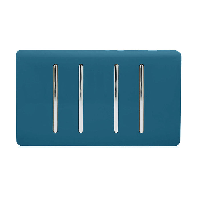 Trendi Switch ART-SS9999MD, Artistic Modern 4 Gang (4xIntermediate) 10 Amp Rocker Midnight Blue Finish, BRITISH MADE, (25mm Back Box Required), 5yrs Warranty - 54129