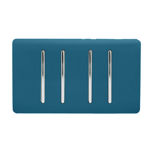 Trendi Switch ART-SS44MD, Artistic Modern 4 Gang 2 Way 10 Amp Rocker Twin Plate Midnight Blue Finish, BRITISH MADE, (25mm Back Box Required), 5yrs Warranty - 54020