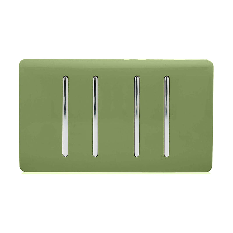 Load image into Gallery viewer, Trendi Switch ART-SS44MG, Artistic Modern 4 Gang 2 Way 10 Amp Rocker Twin Plate Moss Green Finish, BRITISH MADE, (25mm Back Box Required), 5yrs Warranty - 54021
