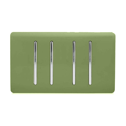 Trendi Switch ART-SS44MG, Artistic Modern 4 Gang 2 Way 10 Amp Rocker Twin Plate Moss Green Finish, BRITISH MADE, (25mm Back Box Required), 5yrs Warranty - 54021