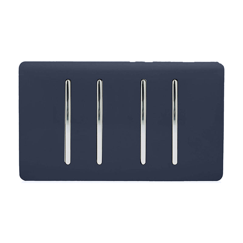 Load image into Gallery viewer, Trendi Switch ART-SS2229NV, Artistic Modern 4 Gang  (3x 2 Way 1x 3 Way Intermediate Twin Plate) Navy Blue Finish, BRITISH MADE, (25mm Back Box Required), 5yrs Warranty - 53923
