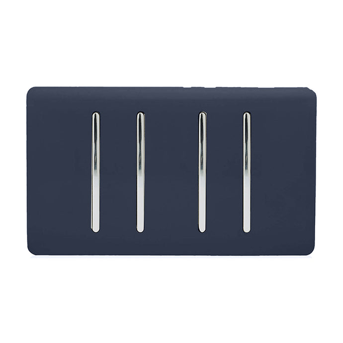 Trendi Switch ART-SS2999NV, Artistic Modern 4 Gang  (1x 2 Way 3x 3 Way Intermediate Twin Plate) Navy Blue Finish, BRITISH MADE, (25mm Back Box Required), 5yrs Warranty - 53965