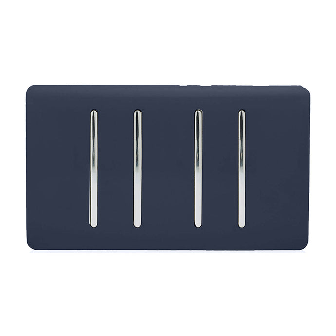 Trendi Switch ART-SS44NV, Artistic Modern 4 Gang 2 Way 10 Amp Rocker Twin Plate Navy Blue Finish, BRITISH MADE, (25mm Back Box Required), 5yrs Warranty - 54022