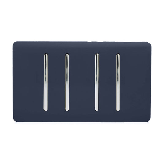 Trendi Switch ART-SS44NV, Artistic Modern 4 Gang 2 Way 10 Amp Rocker Twin Plate Navy Blue Finish, BRITISH MADE, (25mm Back Box Required), 5yrs Warranty - 54022