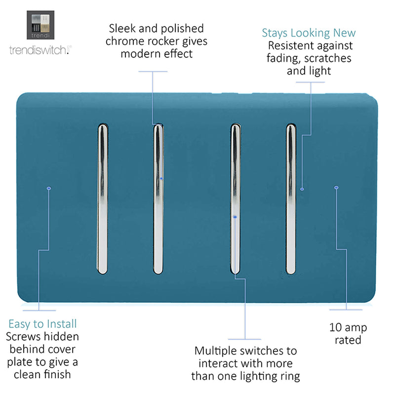 Load image into Gallery viewer, Trendi Switch ART-SS44OB, Artistic Modern 4 Gang 2 Way 10 Amp Rocker Twin Plate Ocean Blue Finish, BRITISH MADE, (25mm Back Box Required), 5yrs Warranty - 54023
