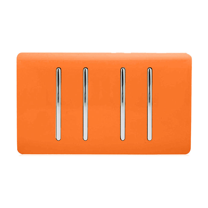 Trendi Switch ART-SS44OR, Artistic Modern 4 Gang 2 Way 10 Amp Rocker Twin Plate Orange Finish, BRITISH MADE, (25mm Back Box Required), 5yrs Warranty - 54024