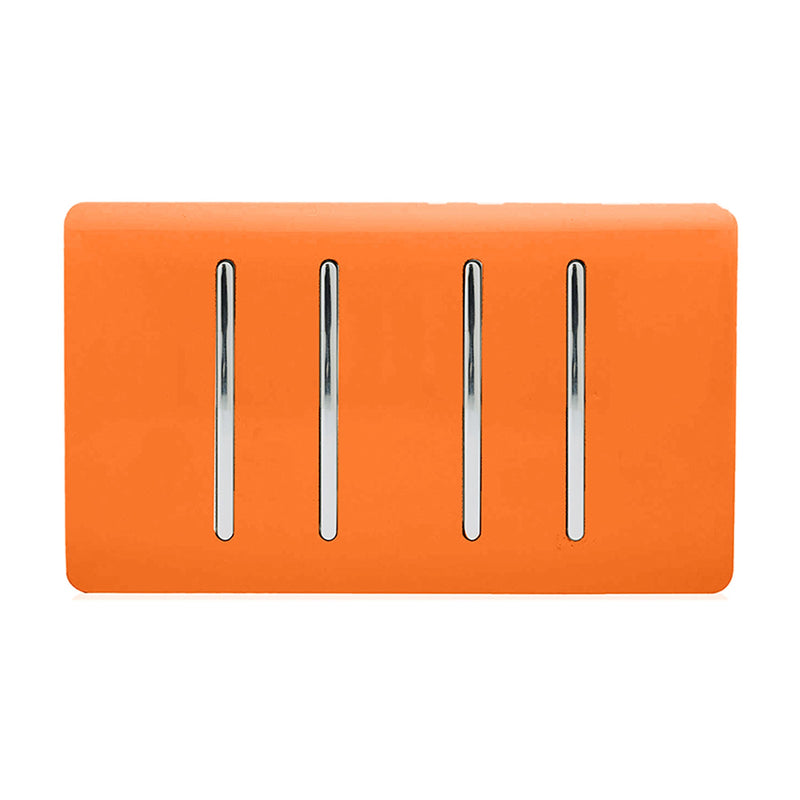 Load image into Gallery viewer, Trendi Switch ART-SS44OR, Artistic Modern 4 Gang 2 Way 10 Amp Rocker Twin Plate Orange Finish, BRITISH MADE, (25mm Back Box Required), 5yrs Warranty - 54024
