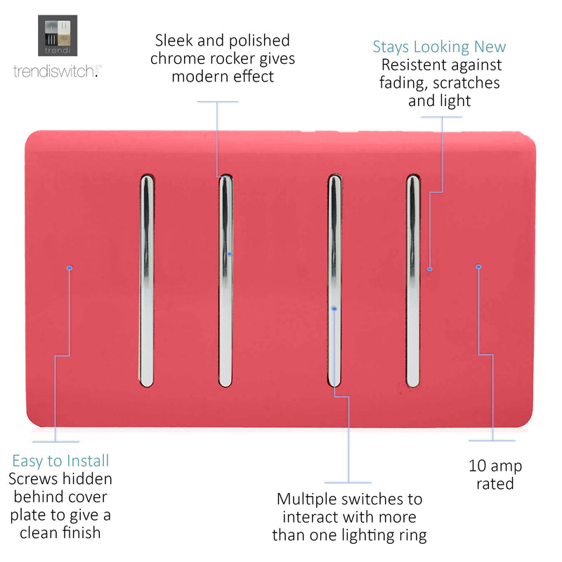 Load image into Gallery viewer, Trendi Switch ART-SS44SB, Artistic Modern 4 Gang 2 Way 10 Amp Rocker Twin Plate Strawberry Finish, BRITISH MADE, (25mm Back Box Required), 5yrs Warranty - 54027
