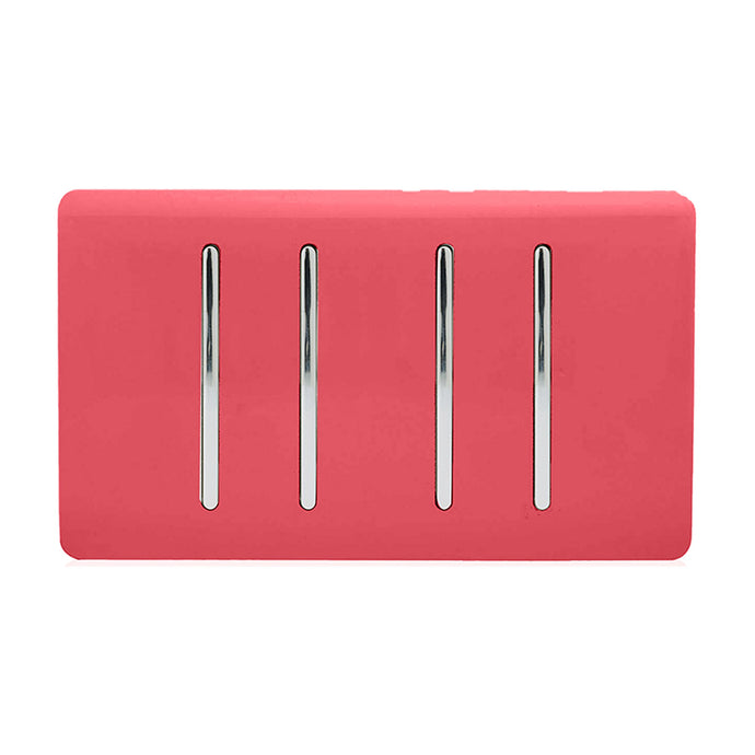 Trendi Switch ART-SS2229SB, Artistic Modern 4 Gang  (3x 2 Way 1x 3 Way Intermediate Twin Plate) Strawberry Finish, BRITISH MADE, (25mm Back Box Required), 5yrs Warranty - 53928