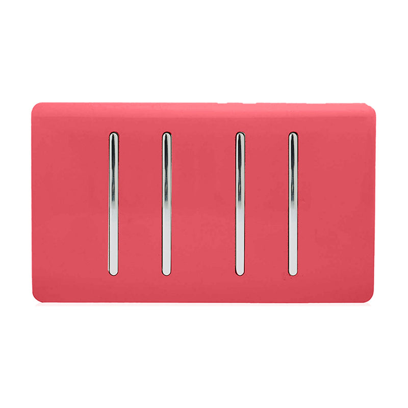 Load image into Gallery viewer, Trendi Switch ART-SS44SB, Artistic Modern 4 Gang 2 Way 10 Amp Rocker Twin Plate Strawberry Finish, BRITISH MADE, (25mm Back Box Required), 5yrs Warranty - 54027
