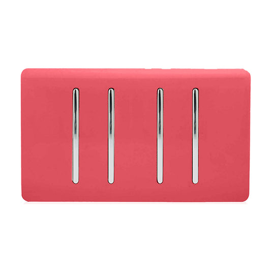 Trendi Switch ART-SS2999SB, Artistic Modern 4 Gang  (1x 2 Way 3x 3 Way Intermediate Twin Plate) Strawberry, BRITISH MADE, (25mm Back Box Required), 5yrs Warranty - 53970