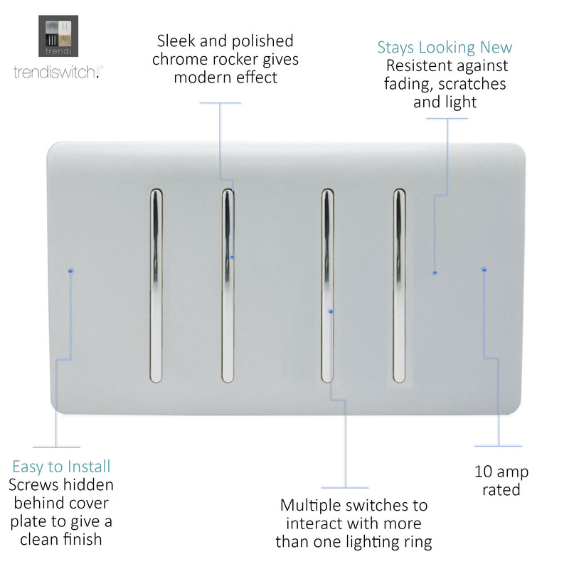 Load image into Gallery viewer, Trendi Switch ART-SS9999SI, Artistic Modern 4 Gang (4xIntermediate) 10 Amp Rocker Silver Finish, BRITISH MADE, (25mm Back Box Required), 5yrs Warranty - 54137
