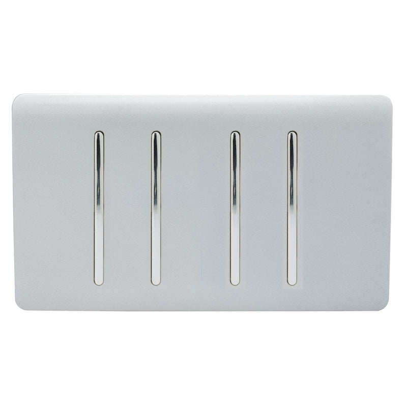 Load image into Gallery viewer, Trendi Switch ART-SS9999SI, Artistic Modern 4 Gang (4xIntermediate) 10 Amp Rocker Silver Finish, BRITISH MADE, (25mm Back Box Required), 5yrs Warranty - 54137
