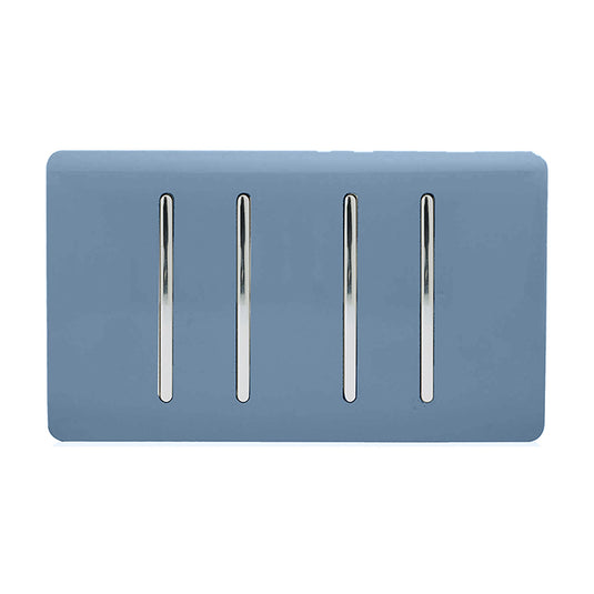 Trendi Switch ART-SS44SK, Artistic Modern 4 Gang 2 Way 10 Amp Rocker Twin Plate Sky Finish, BRITISH MADE, (25mm Back Box Required), 5yrs Warranty - 54028