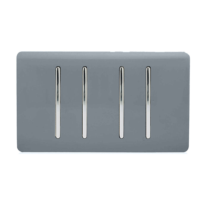Trendi Switch ART-SS44WG, Artistic Modern 4 Gang 2 Way 10 Amp Rocker Twin Plate Warm Grey Finish, BRITISH MADE, (25mm Back Box Required), 5yrs Warranty - 54029