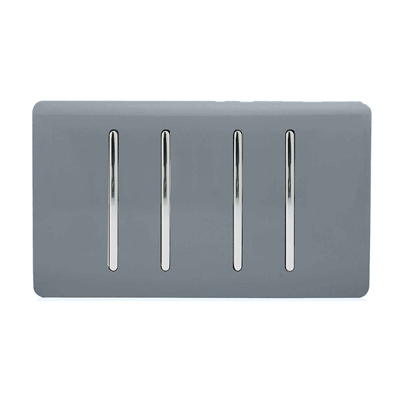 Load image into Gallery viewer, Trendi Switch ART-SS44WG, Artistic Modern 4 Gang 2 Way 10 Amp Rocker Twin Plate Warm Grey Finish, BRITISH MADE, (25mm Back Box Required), 5yrs Warranty - 54029

