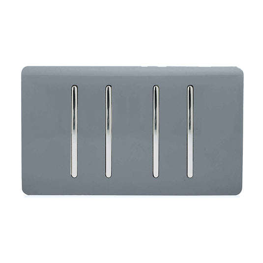 Trendi Switch ART-SS2999WG, Artistic Modern 4 Gang  (1x 2 Way 3x 3 Way Intermediate Twin Plate) Warm Grey, BRITISH MADE, (25mm Back Box Required), 5yrs Warranty - 53973