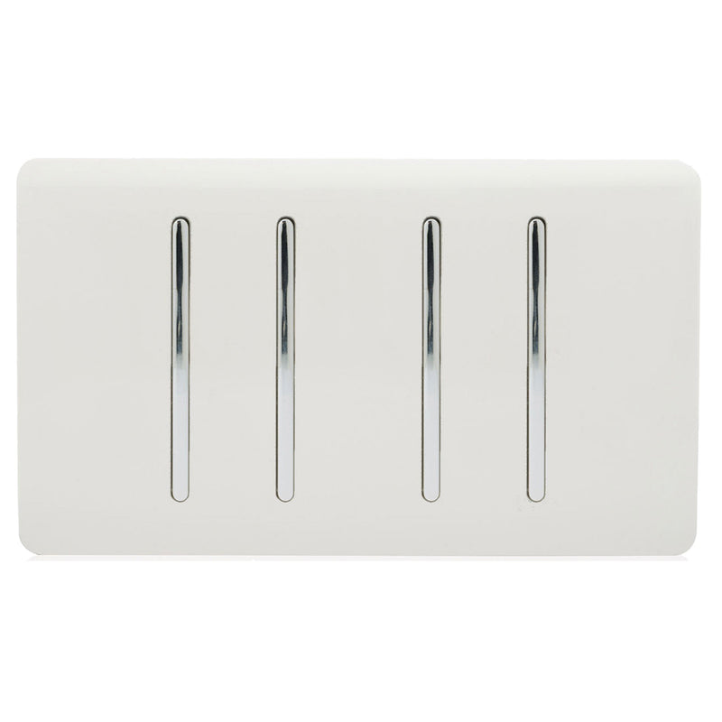 Load image into Gallery viewer, Trendi Switch ART-SS2229WH, Artistic Modern 4 Gang  (3x 2 Way 1x 3 Way Intermediate Twin Plate) Gloss White Finish, BRITISH MADE, (25mm Back Box Required), 5yrs Warranty - 43883
