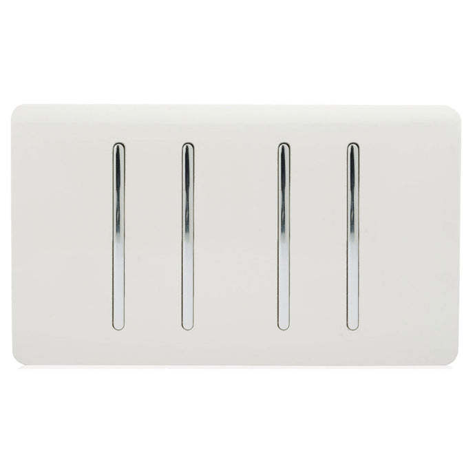 Trendi Switch ART-SS9999WH, Artistic Modern 4 Gang (4xIntermediate) 10 Amp Rocker Gloss White Finish, BRITISH MADE, (25mm Back Box Required), 5yrs Warranty - 54140