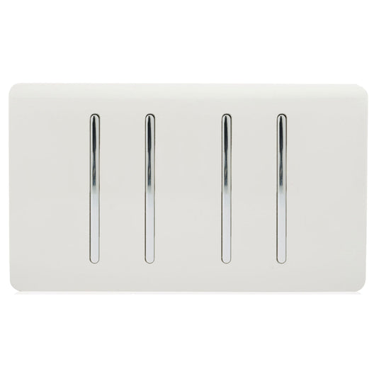 Trendi Switch ART-SS9999WH, Artistic Modern 4 Gang (4xIntermediate) 10 Amp Rocker Gloss White Finish, BRITISH MADE, (25mm Back Box Required), 5yrs Warranty - 54140