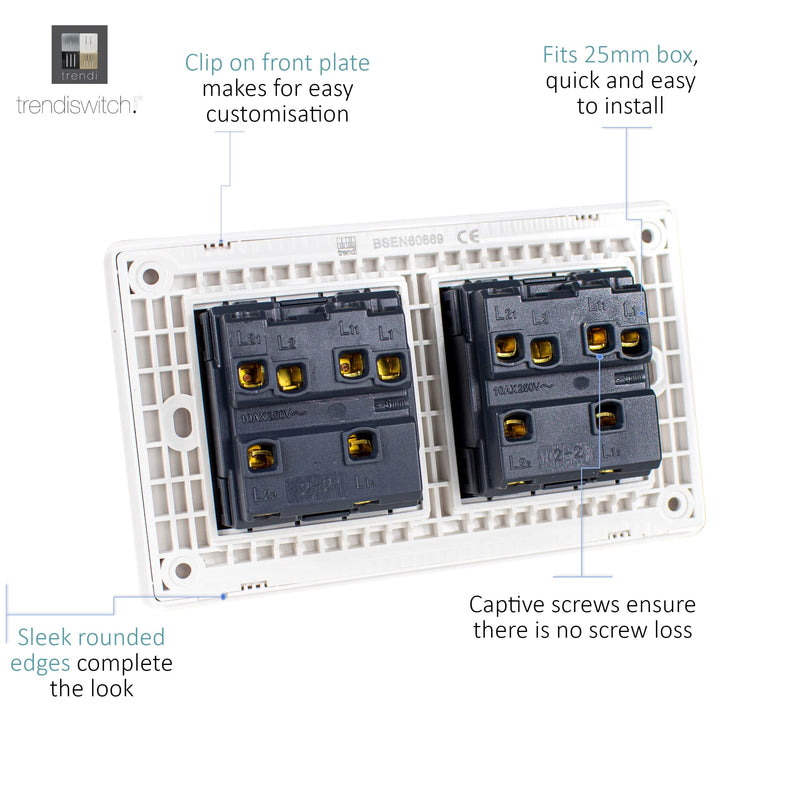 Load image into Gallery viewer, Trendi Switch ART-SS44CG, Artistic Modern 4 Gang 2 Way 10 Amp Rocker Twin Plate Cool Grey Finish, BRITISH MADE, (25mm Back Box Required), 5yrs Warranty - 54014
