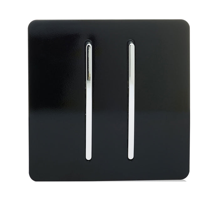 Trendi Switch ART-SS99BK, Artistic Modern 2 Gang Intermediate 10 Amp Rocker Gloss Black Finish, BRITISH MADE, (25mm Back Box Required), 5yrs Warranty - 43912