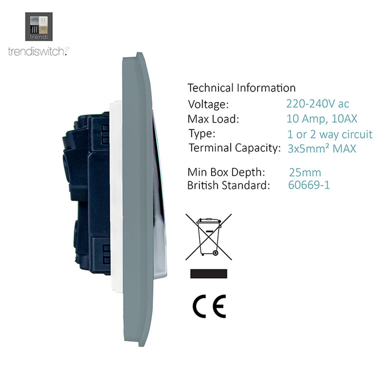Load image into Gallery viewer, Trendi Switch ART-SS29CG, Artistic Modern 2 Gang (1x2 Way, 1xIntermediate) 10 Amp Rocker Cool Grey Finish, BRITISH MADE, (25mm Back Box Required), 5yrs Warranty - 53976
