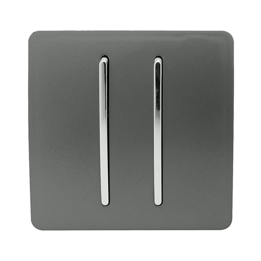 Trendi Switch ART-SS99CH, Artistic Modern 2 Gang Intermediate 10 Amp Rocker Charcoal Finish, BRITISH MADE, (25mm Back Box Required), 5yrs Warranty - 54144