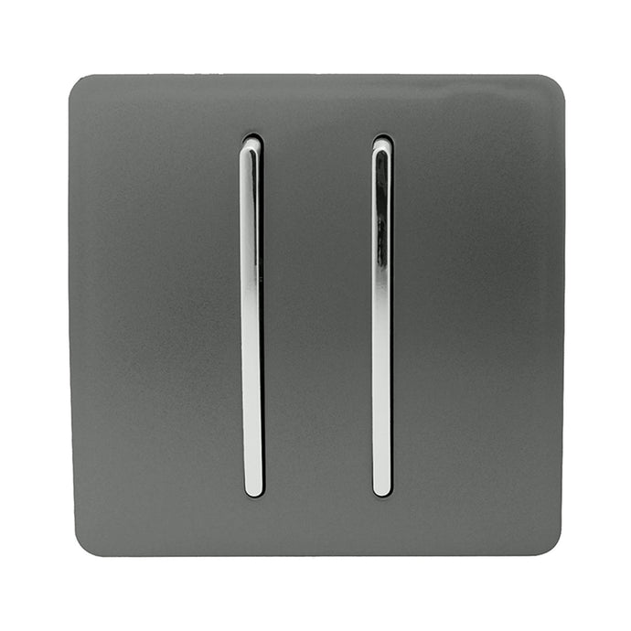 Trendi Switch ART-SS4CH, Artistic Modern 2 Gang 2 Way 10 Amp Rocker Charcoal Finish, BRITISH MADE, (25mm Back Box Required), 5yrs Warranty - 54033