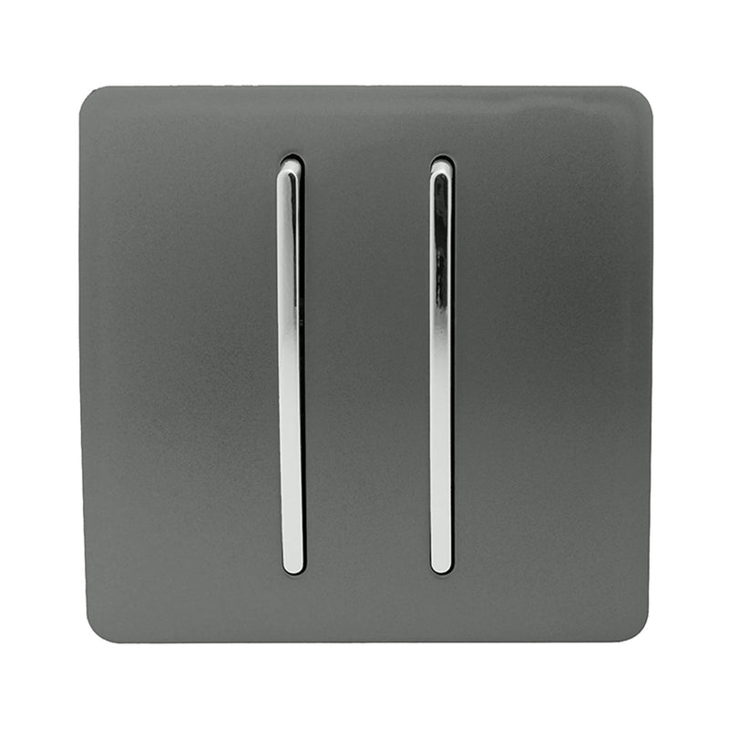 Load image into Gallery viewer, Trendi Switch ART-SS29CH, Artistic Modern 2 Gang (1x2 Way, 1xIntermediate) 10 Amp Rocker Charcoal Finish, BRITISH MADE, (25mm Back Box Required), 5yrs Warranty - 53977
