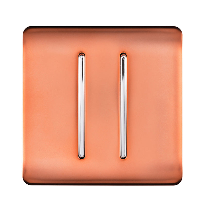 Load image into Gallery viewer, Trendi Switch ART-SS29CPR, Artistic Modern 2 Gang (1x2 Way, 1xIntermediate) 10 Amp Rocker Copper Finish, BRITISH MADE, (25mm Back Box Required), 5yrs Warranty - 53978
