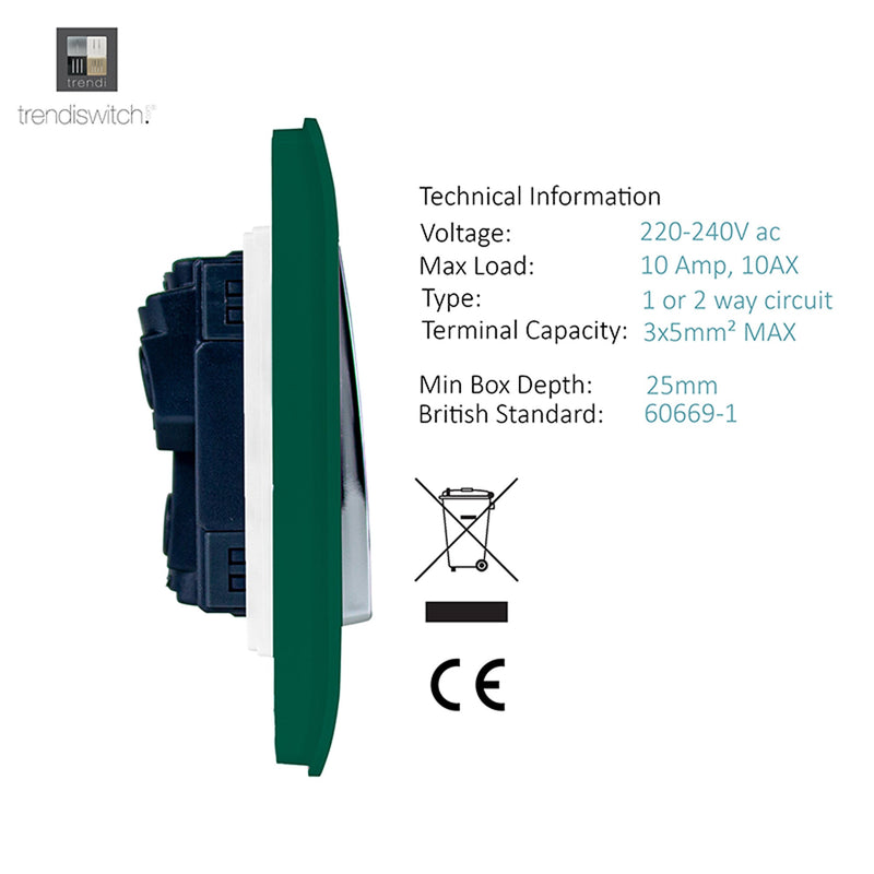 Load image into Gallery viewer, Trendi Switch ART-SS29DG, Artistic Modern 2 Gang (1x2 Way, 1xIntermediate) 10 Amp Rocker Dark Green Finish, BRITISH MADE, (25mm Back Box Required), 5yrs Warranty - 53980
